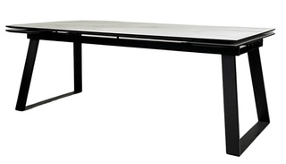 Стол обеденный раскладной Франк 200, белый мрамор/стекло/черный