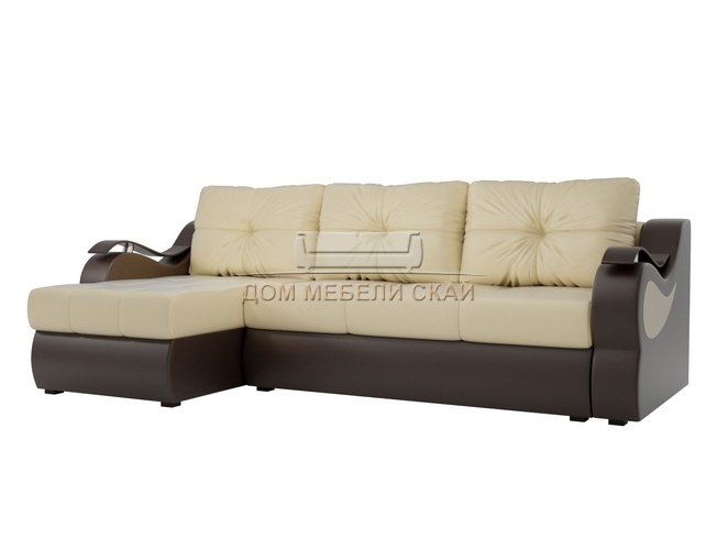 Угловой диван-кровать левый Меркурий, бежевый/коричневый/экокожа