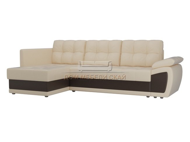 Угловой диван-кровать левый Нэстор прайм, бежевый/коричневый/экокожа