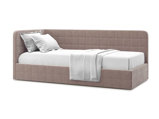 Кровать-кушетка мягкая Tichina 90x200 с ПМ, левая/коричневый велюр velutto 22
