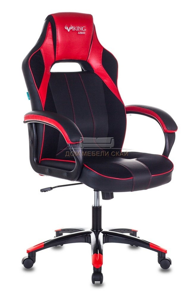 Кресло игровое VIKING 2 AERO, черная экокожа/красные вставки