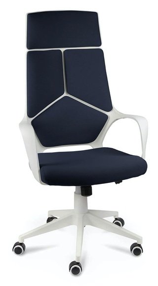 Кресло офисное IQ, белый пластик/темно-синяя ткань