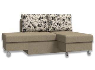 Угловой диван-кровать Лира трансформер, бежевый/рогожка/флок розы