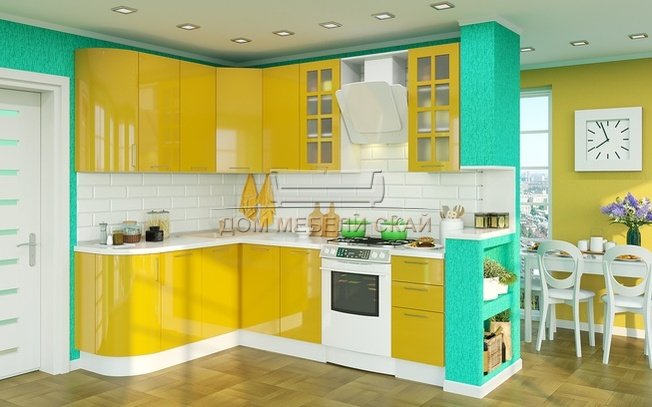 Кухня Модерн угловая 1720x2400, желтый глянец
