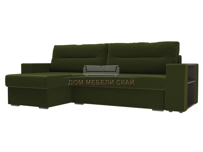 Угловой диван-кровать левый Эридан, зеленый/микровельвет