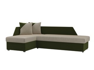 Угловой диван-кровать левый Андора, бежевый/зеленый/микровельвет