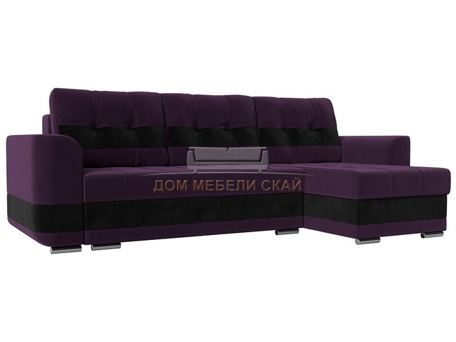 Угловой диван-кровать правый Честер, фиолетовый/черный/велюр