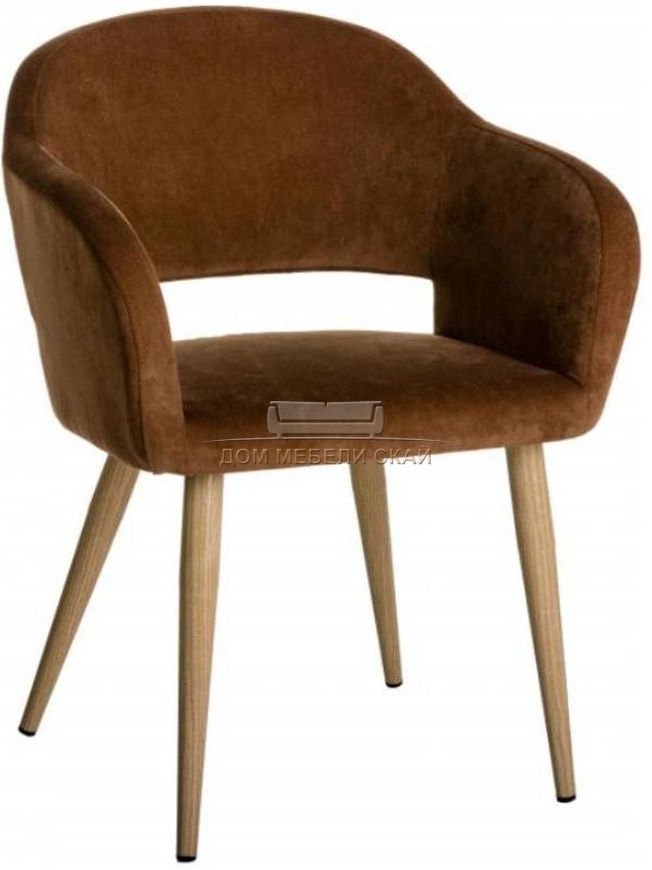 Стул-кресло Oscar, микровельвет коричневого цвета/натуральный дуб
