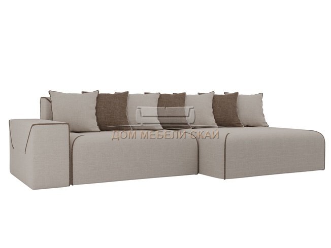 Угловой диван-кровать правый Кёльн, бежевый/коричневый/рогожка
