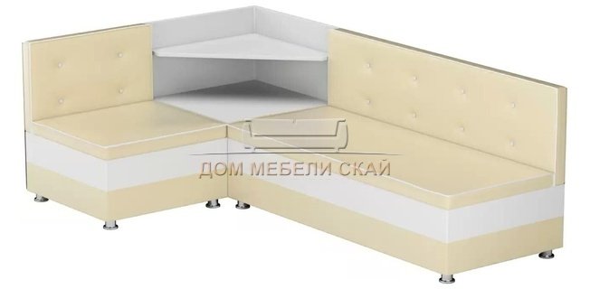 Кухонный угловой диван левый Милан, бежевый/белый/экокожа