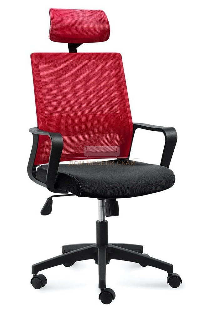 Кресло офисное Бит, черный пластик/красная сетка/черная ткань