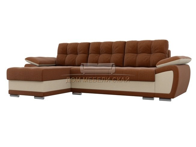 Угловой диван-кровать левый Нэстор, коричневый/бежевый/рогожка