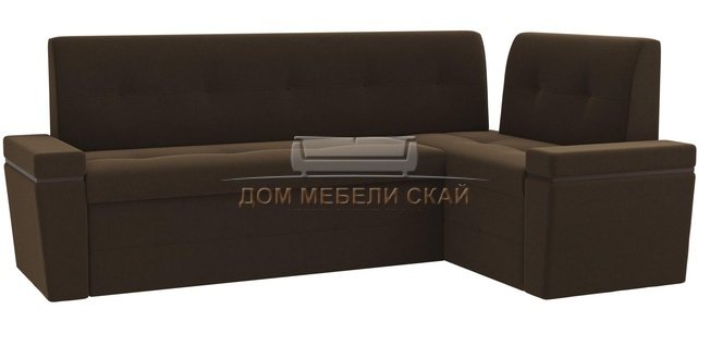 Кухонный угловой диван правый Деметра, коричневый/микровельвет