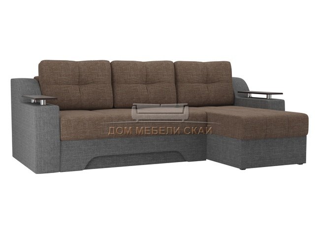 Угловой диван-кровать правый Сенатор, коричневый/серый/рогожка