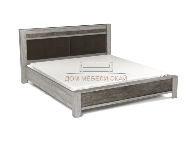 Кровать двуспальная 180x200 Денвер Люкс с мягкой вставкой, риббек серый/камень темный
