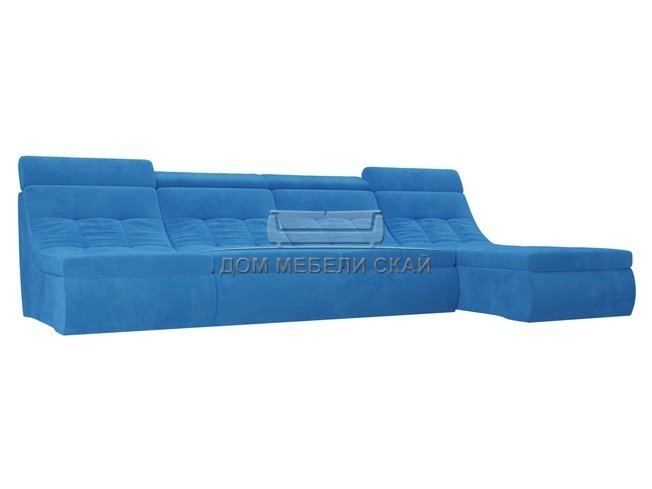 Угловой модульный диван-кровать правый Холидей Люкс, голубой/велюр