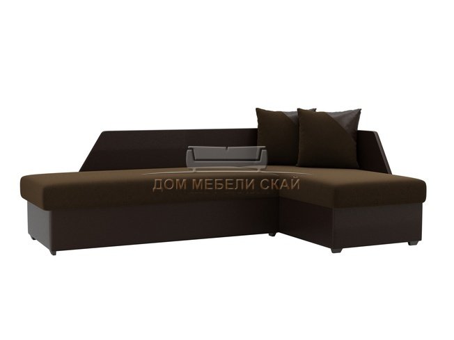 Угловой диван-кровать правый Андора, коричневый/коричневый/микровельвет/экокожа
