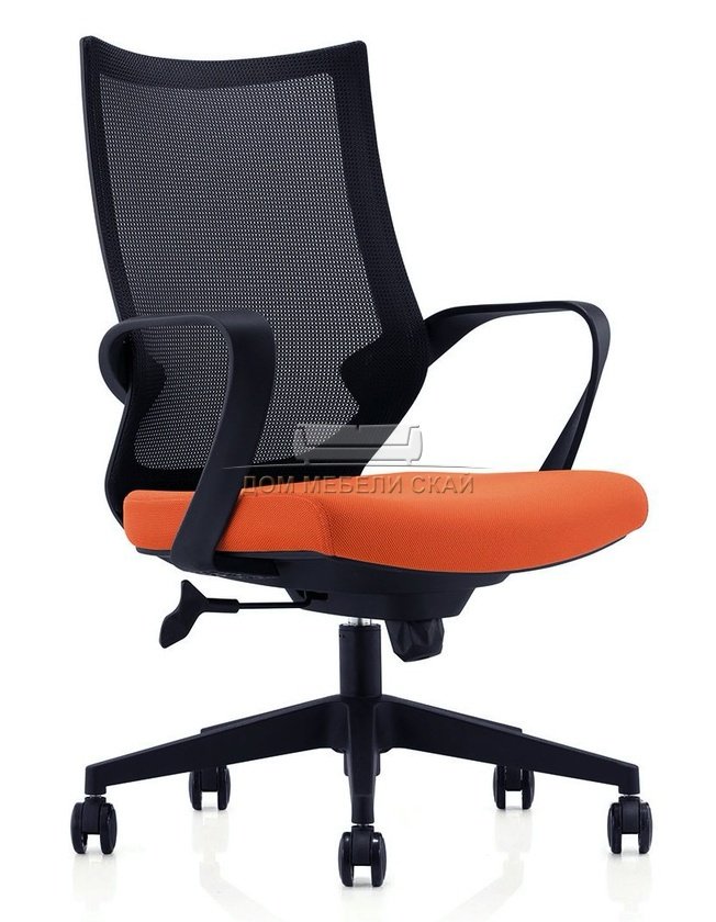 Кресло офисное Спэйс LB, черный пластик/черная сетка/оранжевая ткань