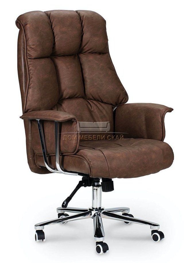Кресло офисное Президент, сталь/хром/серо-коричневый экокожа