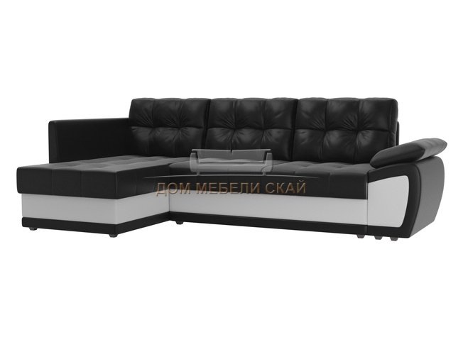 Угловой диван-кровать левый Нэстор прайм, черный/белый/экокожа
