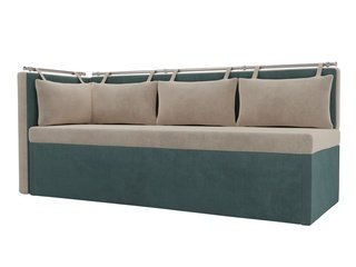 Кухонный угловой диван со спальным местом левый Метро, бежевый/бирюзовый/велюр