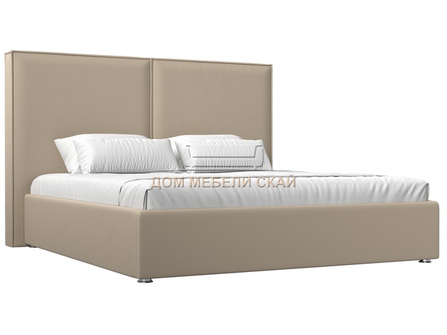 Кровать двуспальная 160x200 Аура с ПМ, бежевая экокожа