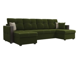 П-образный угловой диван Валенсия, зеленый/микровельвет