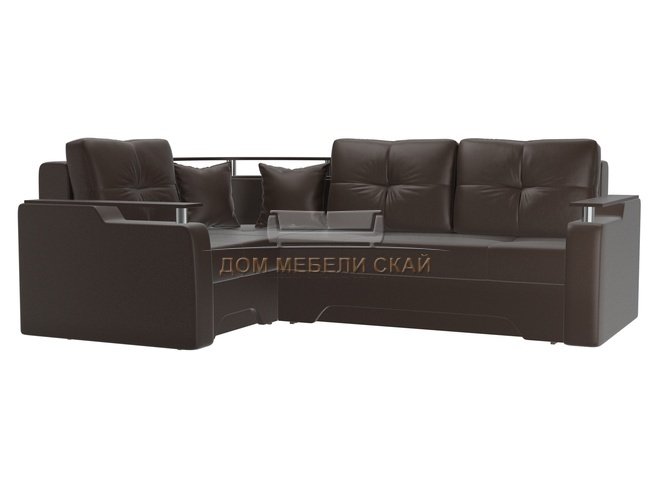 Угловой диван-кровать левый Комфорт, коричневый/экокожа