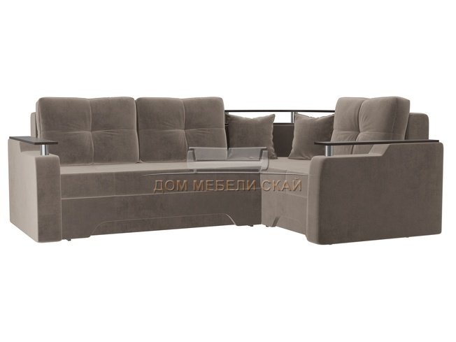 Угловой диван-кровать правый Комфорт, коричневый/велюр