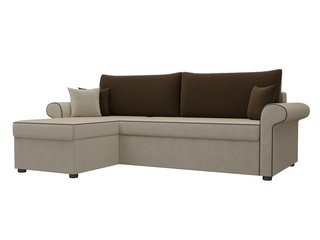 Угловой диван-кровать левый Милфорд, бежевый/коричневый/микровельвет