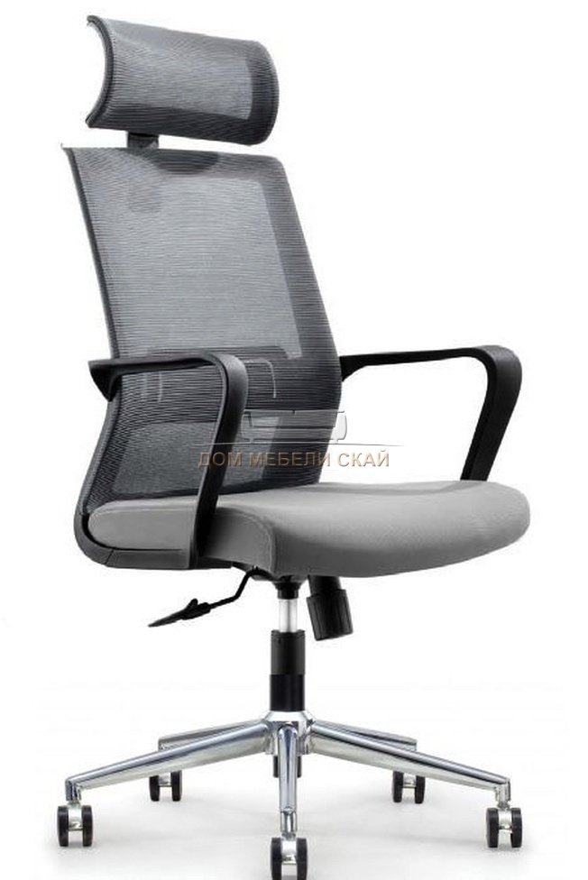 Кресло офисное Интер, база хром/черный пластик/серая сетка/серая ткань