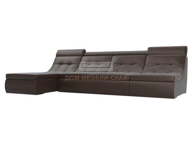 Угловой модульный диван-кровать левый Холидей Люкс, коричневый/экокожа