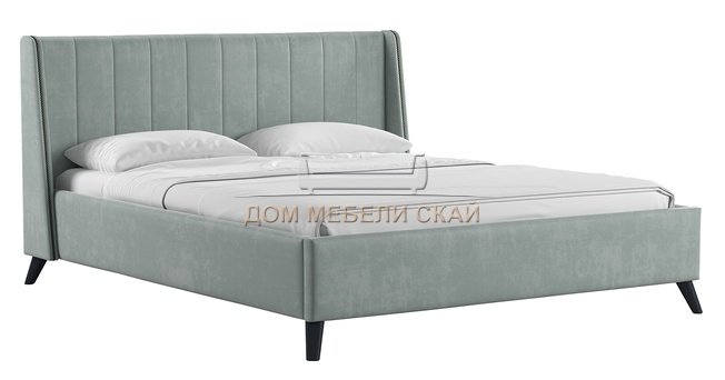 Кровать двуспальная Мелисса 160х200 с ПМ, тори 61 велюр серебристый серый
