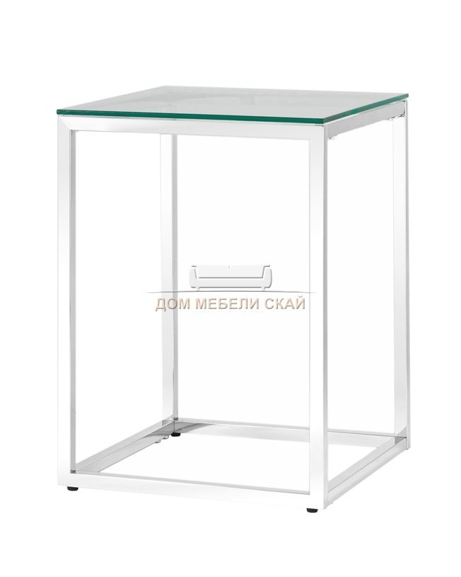 Журнальный стол 40x40 ТАУН, прозрачное стекло/сталь серебро