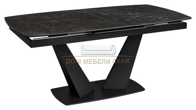 Стол обеденный раздвижной ACUTO2 170, BLACK MARBLE/черный мрамор матовый/керамика/черный каркас