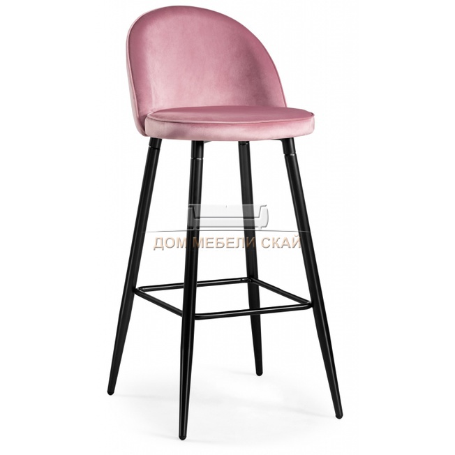 Барный стул Dodo 1, велюровый розового цвета pink with edging/черный