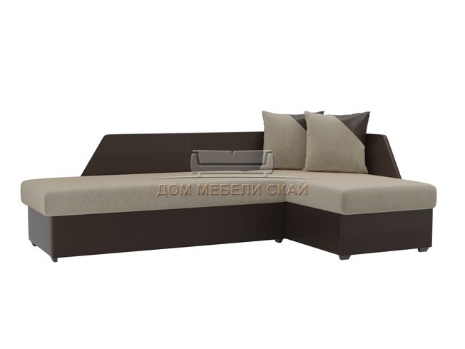 Угловой диван-кровать правый Андора, бежевый/коричневый/микровельвет/экокожа