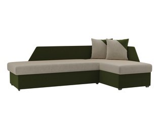 Угловой диван-кровать правый Андора, бежевый/зеленый/микровельвет