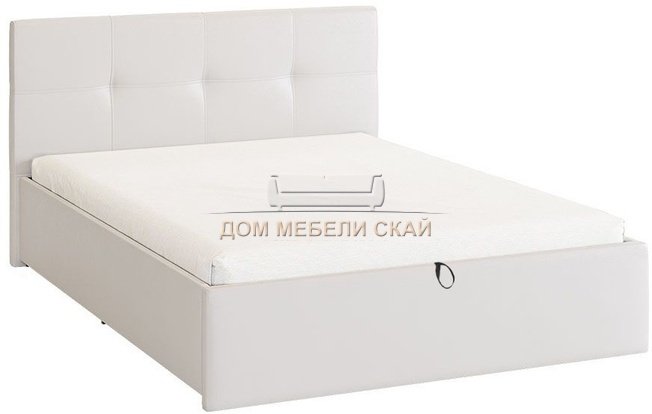 Кровать полутороспальная 140x200 Куба с подъемным механизмом, белая экокожа