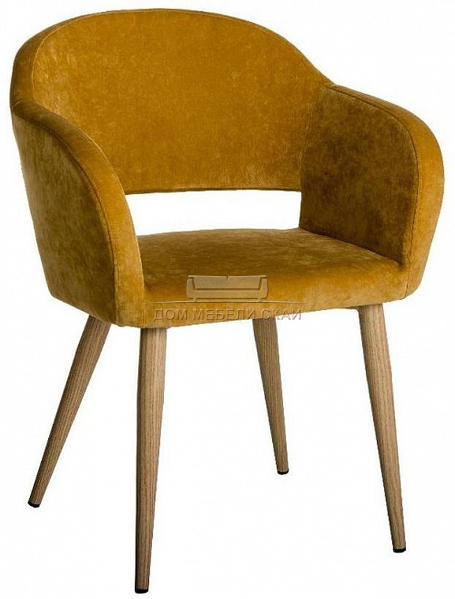 Стул-кресло Oscar, велюровый жёлтого цвета/натуральный дуб
