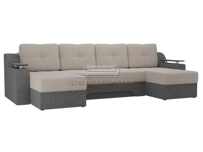П-образный угловой диван Сенатор, бежевый/серый/рогожка
