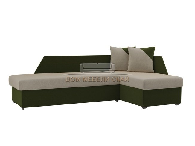 Угловой диван-кровать правый Андора, бежевый/зеленый/микровельвет