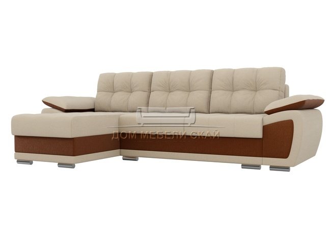 Угловой диван-кровать левый Нэстор, бежевый/коричневый/рогожка