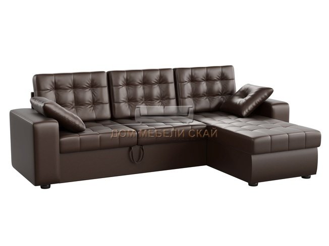 Угловой диван-кровать правый Камелот, коричневый/экокожа
