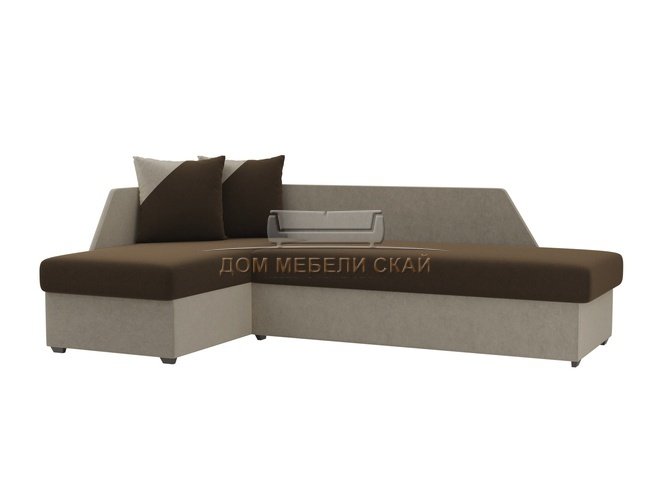 Угловой диван-кровать левый Андора, коричневый/бежевый/микровельвет