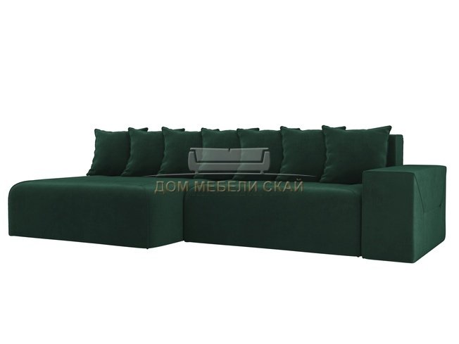 Угловой диван-кровать левый Кёльн, зеленый/велюр