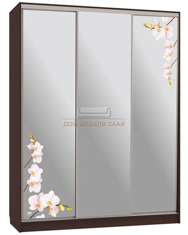 Шкаф-купе 3-дверный зеркальный Бассо 4-600, венге/орхидеи