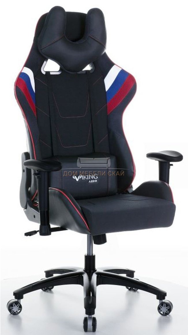 Кресло игровое VIKING 4 AERO RUS, черная экокожа/ткань