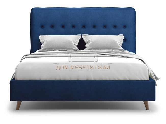 Кровать полутороспальная 140x200 Bergamo Lux, синий велюр velutto 26