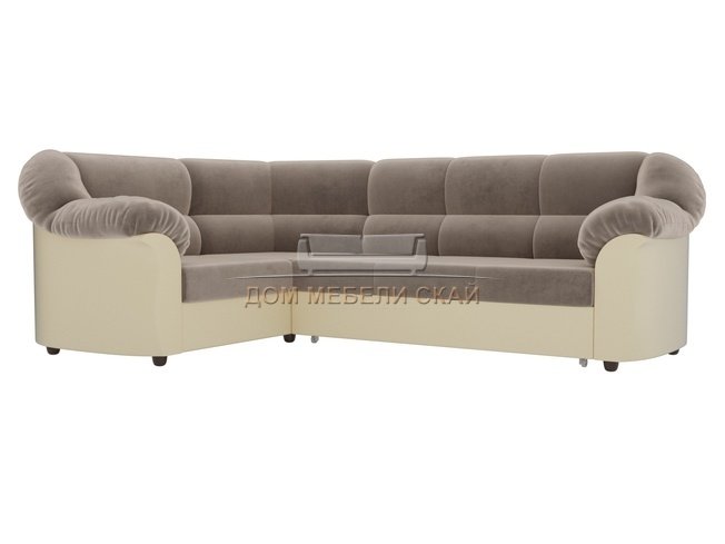 Угловой диван-кровать левый Карнелла, коричневый/бежевый/велюр/экокожа